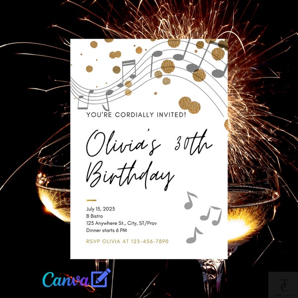 Music Notes Birthday Party Instant Download Digital Invitation Editable w/ Canva| Printable Invites DIY| Invites for musician| Music lover