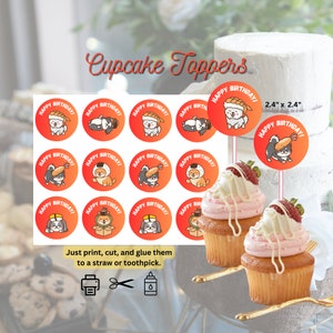 Sushi Dog Birthday Party Printable Cupcake Toppers Digital Download| DIY| for Dog&#39;s birthday| Puppy Birthday| Dog lover| 2&quot; stickers|