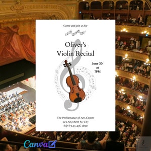 Violin Recital Music Notes Instant Download Digital Invitation Editable w/ Canva | Printable Invites DIY | Invites for musician | Violinist