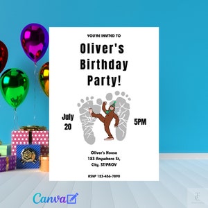 Bigfoot Sasquatch Birthday Party Instant Download Digital Invitation Editable w/ Canva| Printable Invites DIY| Teenager&#39;s birthday