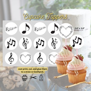 Musiknoten druckbare Cupcake Toppers digitaler Download | Basteln| für Musiker| MusikKonzert| Musik thematisch | 2" druckbare Aufkleber |
