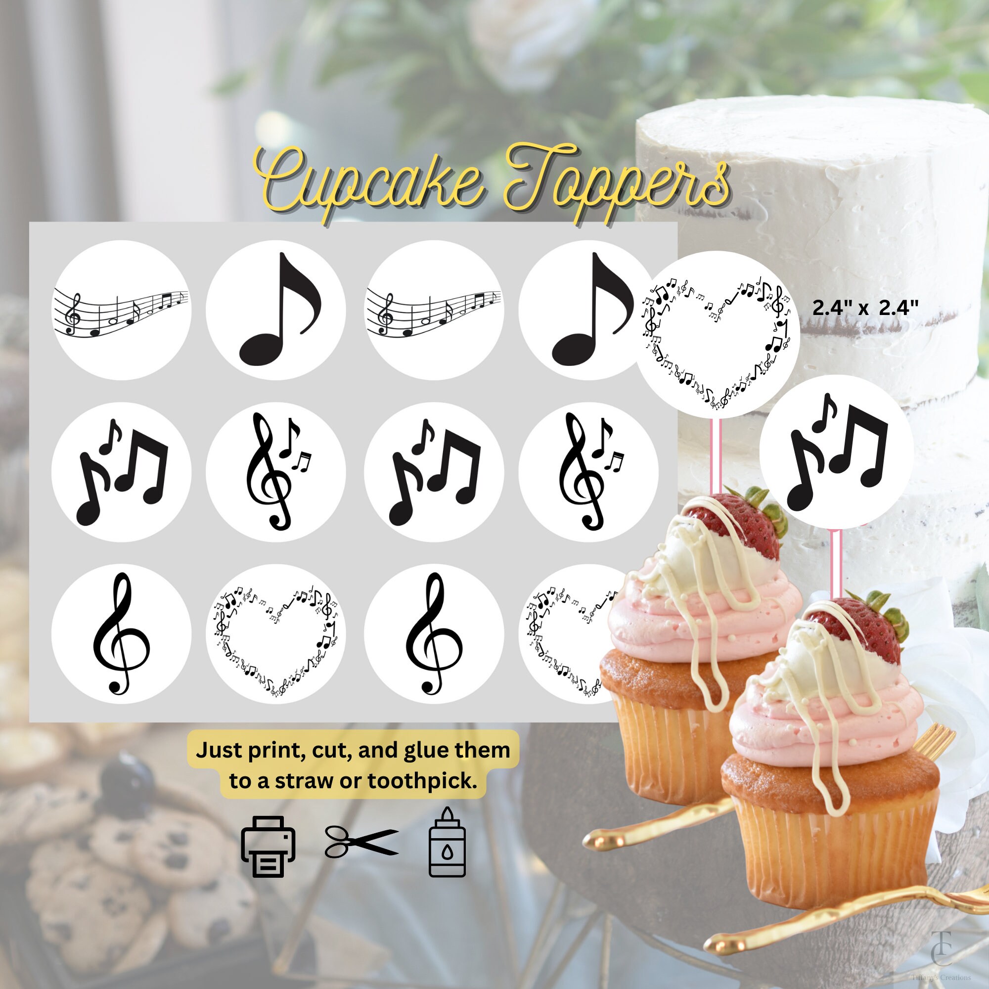 Music Notes Printable Cupcake Toppers Digital Download DIY for Musician ...