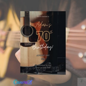 Invito digitale per la festa di compleanno con chitarra acustica, download immediato, modificabile con Canva / Inviti stampabili fai da te / per il compleanno di papà e nonno