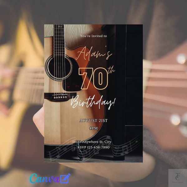 Acoustic Guitar Birthday Party Instant Download Digital Invitation Editable w/ Canva | Printable Invites DIY | for Dad Grandpa's birthday