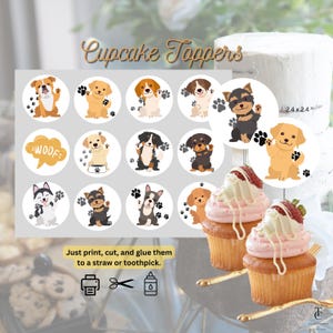 Dog Birthday Cupcake Toppers: Puppy Party Printables (Digital Download)