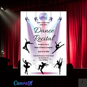 Dance Recital Audition Instant Download Digital Invitation Editable w/ Canva| Printable Invites DIY| Invites for Dancers Performances