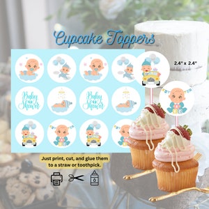 Blue Baby Shower Cupcake Toppers: Printable Party Decor (Digital Download)