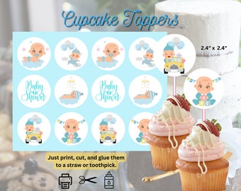 Blue Baby Shower Cupcake Toppers: Printable Party Decor (Digital Download)