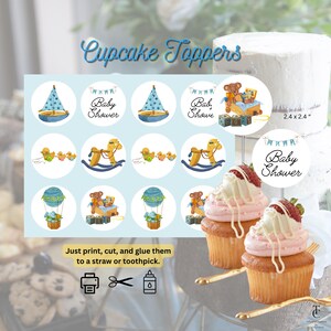 Blue Baby Shower Cupcake Toppers: DIY Printable Stickers (Digital Download)