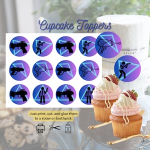 Laser Tag Party Birthday Party| Printable Cupcake Toppers Digital Download| DIY| 2&quot; DIY stickers