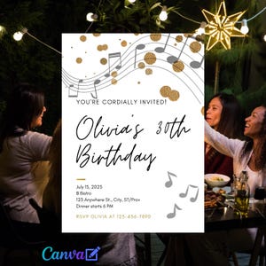 Music Notes Birthday Party Instant Download Digital Invitation Editable w/ Canva| Printable Invites DIY| Invites for musician| Music lover