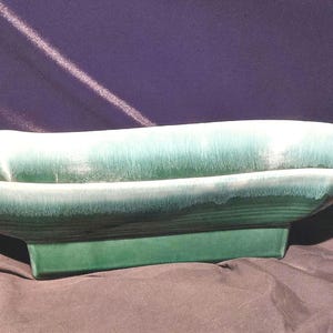 Vintage Hull Art Pottery - Medley - #603 - Gloss Finish - Green Agate Trimmed with Turquoise Flow - 13&quot; Scroll Window Box - 1962