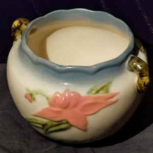 Vintage Hull Art Pottery - Woodland Pattern #W-7 - &quot;Hi-Gloss&quot; Blue-Gray and Forrest Green 5 1/2&quot; Jardiniere  - 1952-1954