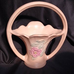 Vintage Hull Art Pottery - Dogwood/Wild Rose Pattern #501 - Solid Cream Color 7 1/2 inch Basket/Vase - 1942 to 1943