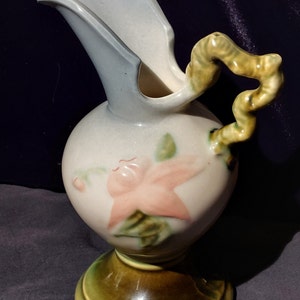 Vintage Hull Art Pottery - Woodland Pattern #W-6 - &quot;Hi-Gloss&quot; Blue-Gray and Forrest Green Tinted Background  - 6 1/2&quot; Ewer - 1952-1954