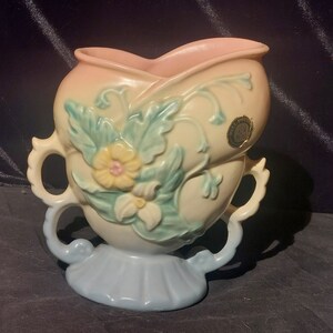 Vintage Hull Art Pottery - Wildflower W-series #W-5 Pink and Blue 6 1/2&quot; Vase - 1946-1947