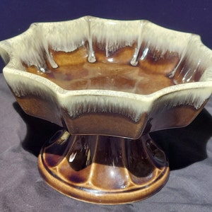 Vintage Hull Art Pottery - Imperial Florist Ware #F83 - Olive Trimmed in Willow Green - 6&quot; X 3 1/2&quot; High - Pressed Pedestaled Planter - 1970