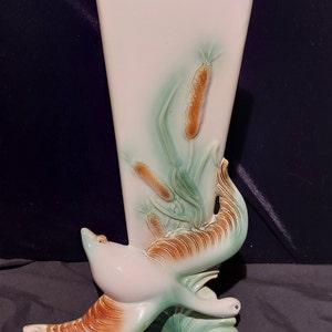 Vintage Hull Pottery Flying Duck Vas – Regal #310, Vit & Grön (I Befint Skick)