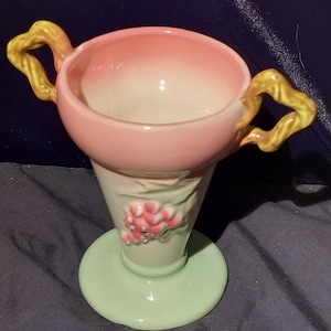 Vintage Hull Art Pottery - Tokay/Tuscany - Pattern #2 - 6&quot; Vase - Duotoned Light Green and Sweet Pink w/Pink Grapes & Green Leaves - 1958