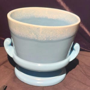 Vintage Hull Art Pottery - Fantasy - Novelties - #76 - Gloss Blue with White Foam Trim - 6 1/2&quot; Pedestaled Urn Vase - 1957-1958