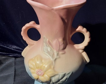 Vintage Hull Art Pottery - Magnolia Mönster #15 - Rosa och Blå Matt Finish 6 1/4" Vas - 1946-1947