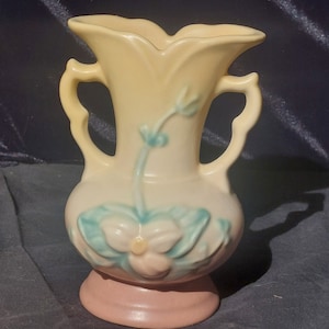 Vintage Hull Art Pottery - Wildflower W-series Yellow and Dusty Rose #W-1 - 5 1/2&quot; Vase - 1946-1947