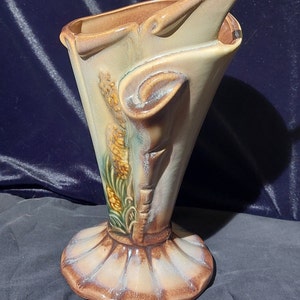 REDUCED PRICE - As Is - Vintage Hull Art Pottery - Parchment and Pine - Pattern S-4 - 10" Vase wIth Brown Interior - 1951-1954