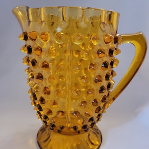 Amber Hobnail glass vintage pitcher