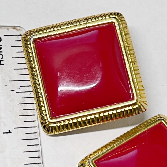 Vintage Liz Claiborne Square Red Earrings, Gold a… - image 6