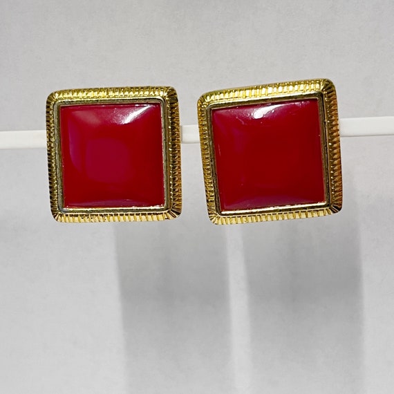 Vintage Liz Claiborne Square Red Earrings, Gold a… - image 5