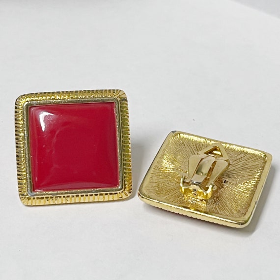 Vintage Liz Claiborne Square Red Earrings, Gold a… - image 4