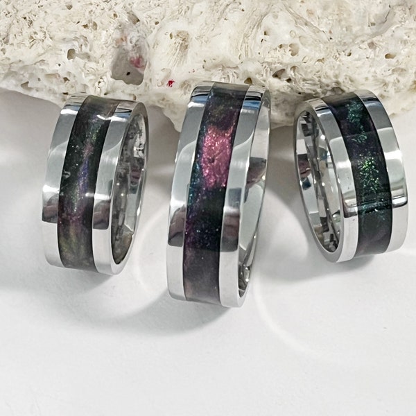 Stainless Steel Galaxy Rings for Women and Men, Inlay Resin Bands, Birthday Gift for Him, Christmas Gift Ideas, Cosmos Inspired Ring for Her