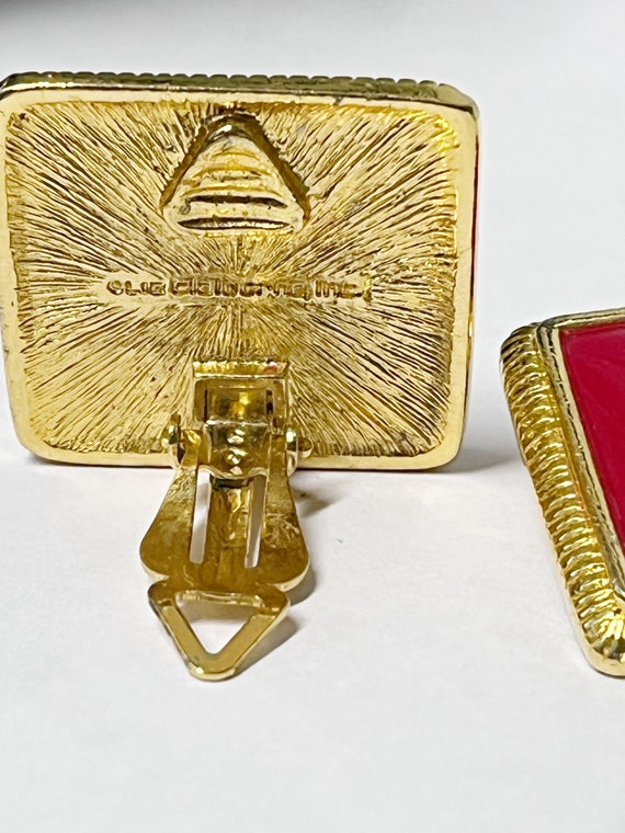 Vintage Liz Claiborne Square Red Earrings, Gold a… - image 3