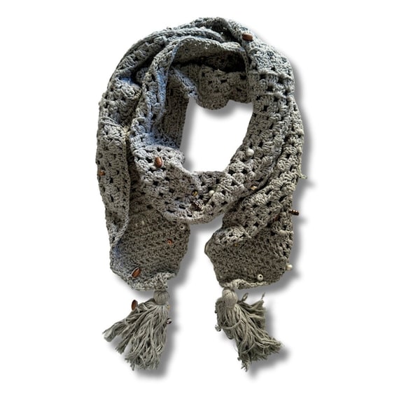 Sciarpa della nonna con perline, sciarpa fatta a mano, sciarpa