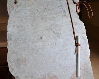 Vintage Slate Chalkboard, Leather Hanging, Soapstone Pencils