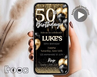 ANIMIERTE digitale Einladung zum 50. Geburtstag, bearbeitbare Vorlage, Einladungen zum Geburtstag für Männer, Geburtstagseinladung für Jungs, Geburtstagsfeier für Männer