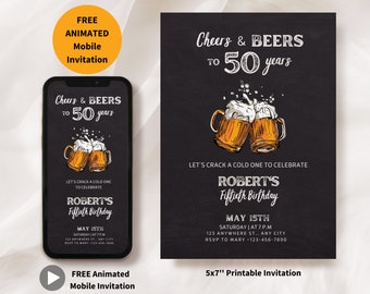 Cheers and Beers Birthday Party Invitation, Printable Invite & Digital Editable 30th 40th 50th Beer Party Invite, Adult Birthday Invite Mens
