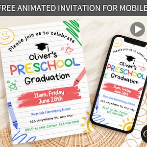 Editable Preschool Graduation Invitation, PreK Announcement Party Invite, Preschool Grad Electronic Template, Printable Preschool Ceremony