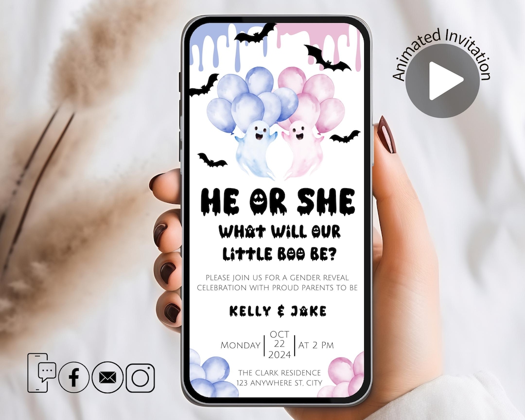 Halloween Gender Reveal Party Invitation, Halloween Gender Reveal ...