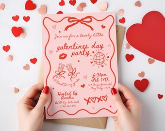 Galentines Party Hand Drawn Valentines Invitation, Valentines Day Party, Valentines Invite Handdrawn Galentines GIrls Night Pink Valentines