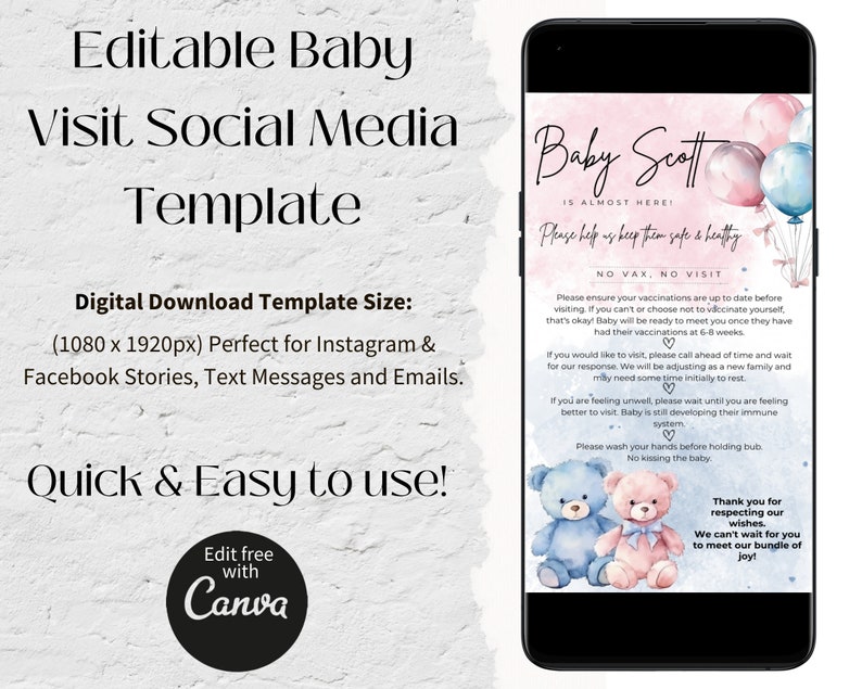 EDITABLE Newborn Rules Digital Template, Newborn Visiting Rules, Baby