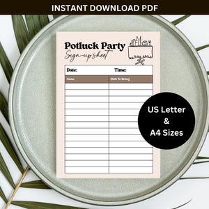 Printable Potluck Signup Sheet, Holiday Potluck Sign Up Sheet, Thanksgiving PotLuck Party Sign Up Form, Potluck Dinner, Pot Luck Sign up