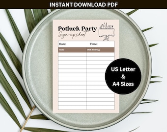 Printable Potluck Signup Sheet, Holiday Potluck Sign Up Sheet, Thanksgiving PotLuck Party Sign Up Form, Potluck Dinner, Pot Luck Sign up