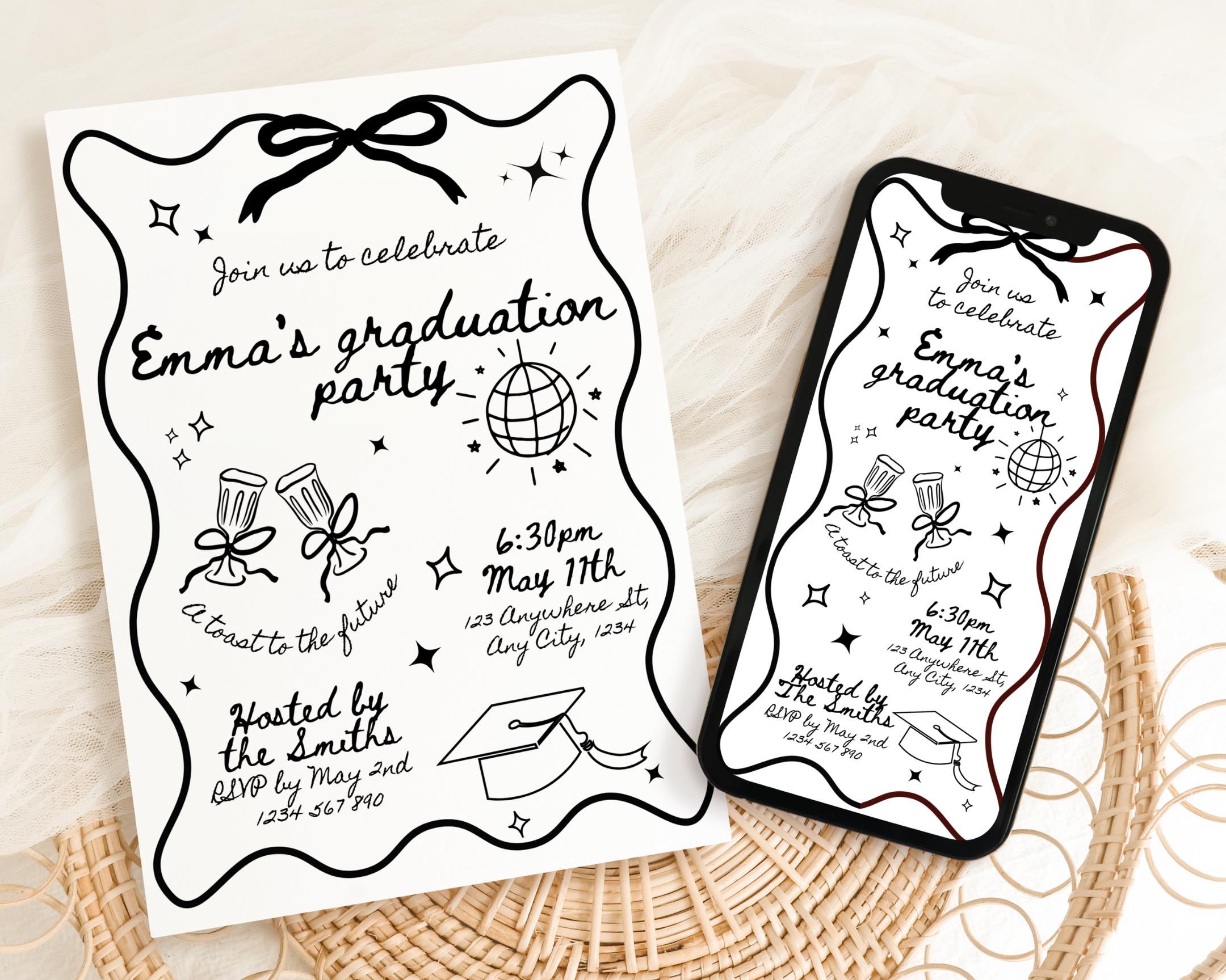 Hand Drawn Graduation Invite, Scribble Graduation Party Invitation ...
