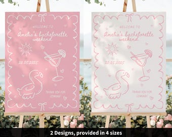 Hand Drawn Beach Bachelorette Welcome Sign Template, Handdrawn Coastal Summer Bachelorette Welcome Poster, Scribble Beach Bach Welcome Board