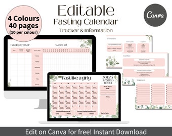 EDITABLE Fasting Planner, Fasting Calendar, Intermittent Fasting, Hourly Weekly Fasting Preparation, Printable Fasting A4 Template Health