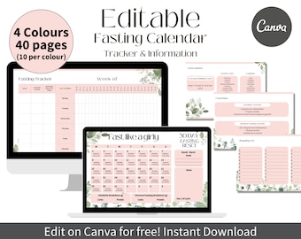 EDITABLE Fasting Planner, Fasting Calendar, Intermittent Fasting, Hourly Weekly Fasting Preparation, Printable Fasting A4 Template Health