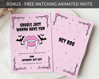 Ghouls Night Out Halloween Invitation, Printable Invite Halloween Party, Girls Just Wanna Have Fun, Pink Halloween Invite Vampire Invitation