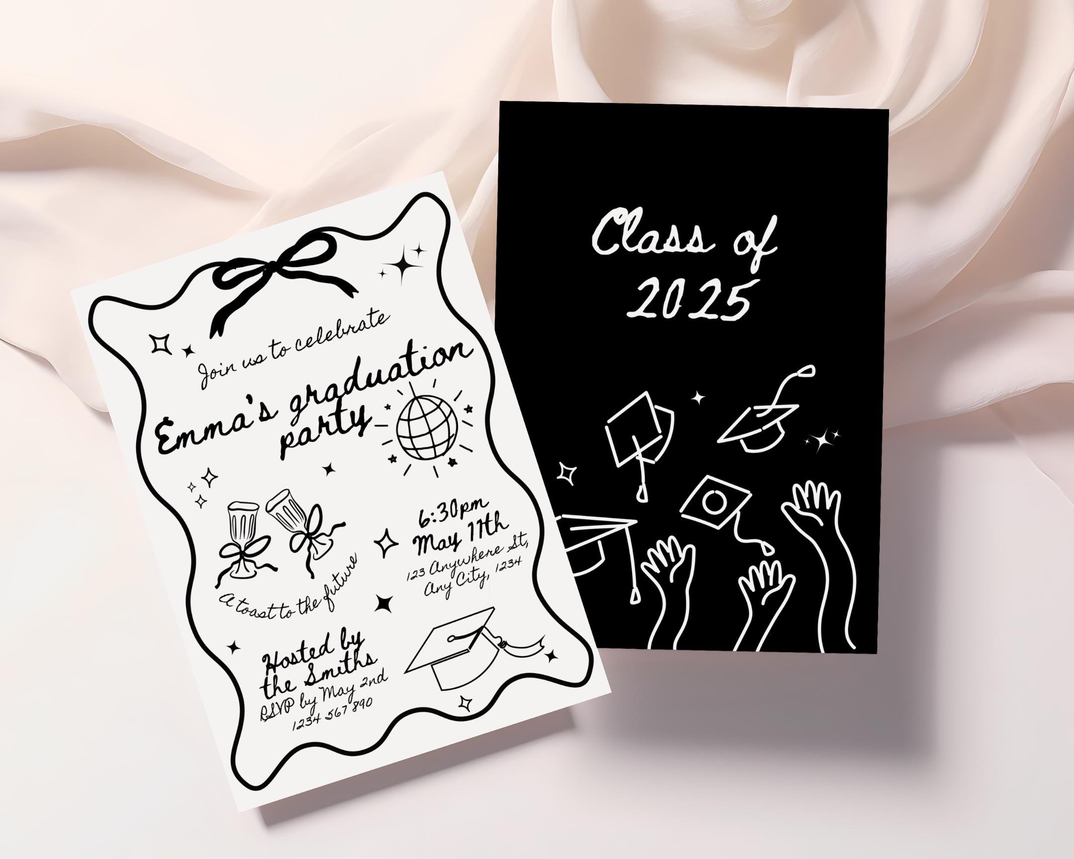 Hand Drawn Graduation Invite, Scribble Graduation Party Invitation ...