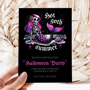 Hot Goth Summer Halloween Invitation, Summerween Party Invite, Gothic ...